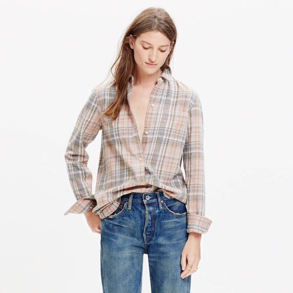 Madewell ex-bf shirt in camden plaid - size small